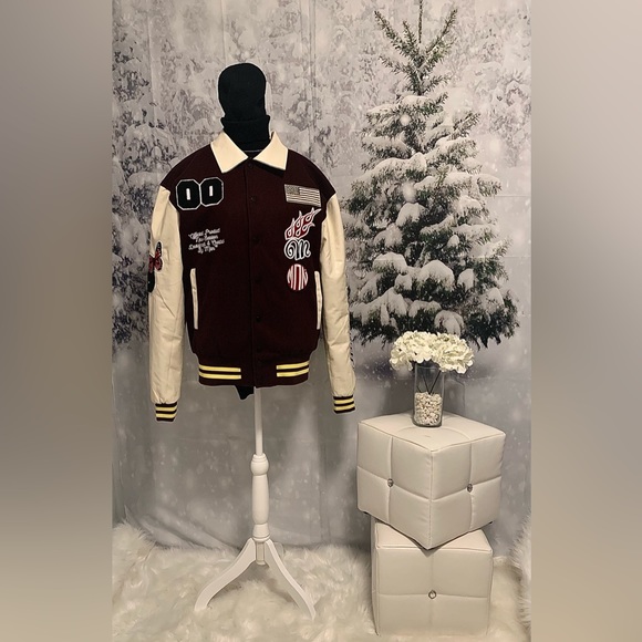 boohooMAN Jackets & Coats New Burgundycreme Boohooman Varsity